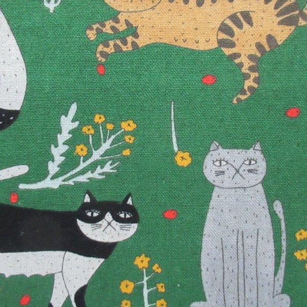 エモエモ 綿麻キャンバス 猫柄 (グリーン色) | ドウモト商店通販サイト